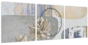 Kép - Festészet virágokkal és textúrákkal (órával) (90x30 cm)