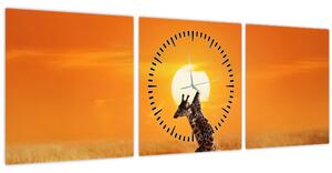 Kép - Zsiráfok a Serengeti Nemzeti Parkban (órával) (90x30 cm)
