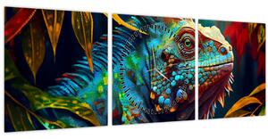 Kép - Színes leguán (órával) (90x30 cm)