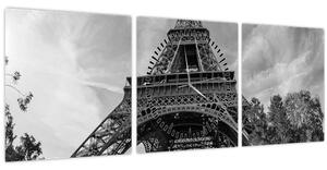 Kép - Eiffel-torony, fekete-fehér (órával) (90x30 cm)