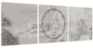 Kép - Kínai táj (órával) (90x30 cm)