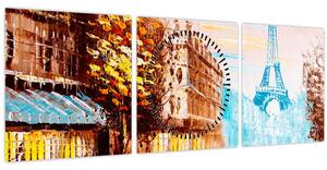 Kép - Esős idő és az Eiffel-torony (órával) (90x30 cm)