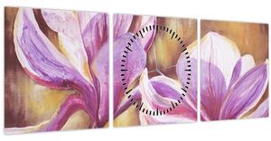 Kép - Magnólia virágok (órával) (90x30 cm)