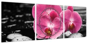 Kép - Rózsaszín orchideák (órával) (90x30 cm)