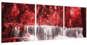 Kép - Vízesés, piros (órával) (90x30 cm)