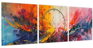 Kép - Színes absztrakció (órával) (90x30 cm)