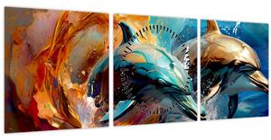 Kép - Delfin festmény (órával) (90x30 cm)
