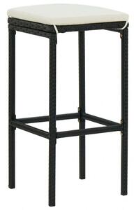 VidaXL - 3 db Bárszék - Fekete Polyrattan - Párnával