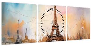Kép - Az Eiffel-torony festménye (órával) (90x30 cm)