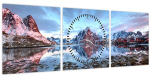 Kép - Napfelkelte Reine felett (órával) (90x30 cm)