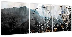 Kép - Vadvirágok illusztrációja (órával) (90x30 cm)