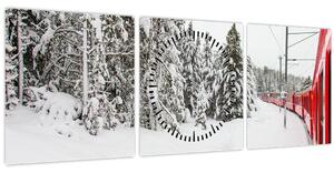 Kép - Vonat a havas tájban (órával) (90x30 cm)