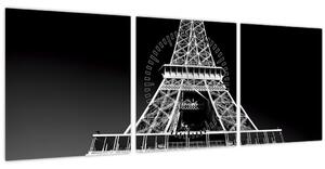 Kép - Eiffel-torony, fekete-fehér (órával) (90x30 cm)