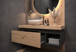 KADIRA fürdőszoba szekrény a mosdó alatt, 100x40x45, Lefkas tölgy/fekete