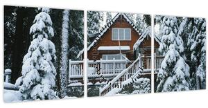 Kép - Fából készült házikó (órával) (90x30 cm)