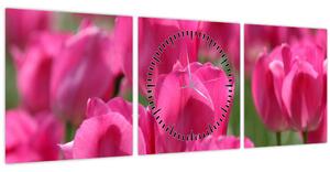 Kép - Rózsaszín tulipánok (órával) (90x30 cm)