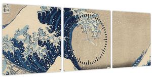 Kép - Katsushika Hokusai, Under the Wave off Kanagawa, reprodukciók (órával) (90x30 cm)