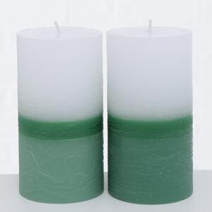 2 Darab Dekorációs Gyertya, Green Tall, Fehér / Zöld, Parafinból, Kerek Ø7,5xM5,5 cm