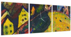 Kép - Vasily Kandinsky, Houses at Murnau, reprodukciók (órával) (90x30 cm)