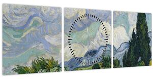 Kép - Vincent van Gogh, Wheat Field with Cypresses, reprodukciók (órával) (90x30 cm)