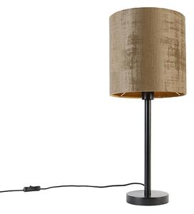 Modern asztali lámpa fekete, barna árnyalattal 25 cm - Simplo