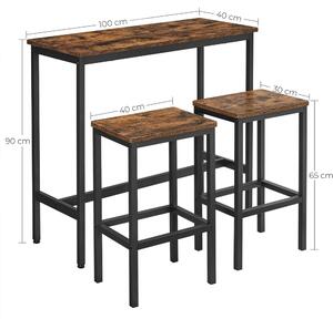 Bárasztal készlet két székkel, rusztikus barna 100x40x90cm/30x40x65cm