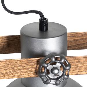 Ipari függő lámpa acél fából, 3 könnyű - Mangó