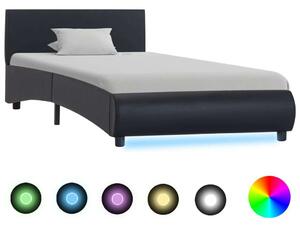 VidaXL fekete LED-es műbőr ágykeret 90 x 200 cm