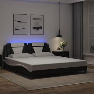 Fekete és fehér műbőr ágykeret LED-világítással 180 x 200 cm