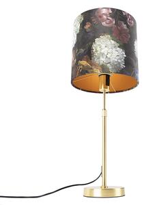 Asztali lámpa arany / sárgaréz bársony árnyalatú virágokkal 25 cm - Parte