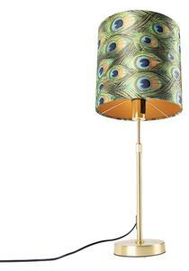 Asztali lámpa arany / sárgaréz velúr árnyalatú pávával 25 cm - Parte