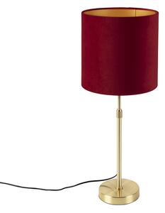 Asztali lámpa arany / sárgaréz, vörös bársony árnyalattal 25 cm - Parte