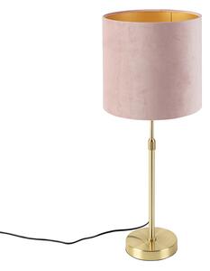 Asztali lámpa arany / sárgaréz, rózsaszín bársony árnyalattal, 25 cm - Parte