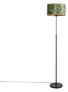 Fekete állólámpa velúr árnyalatú pávával, arannyal 35 cm - Parte