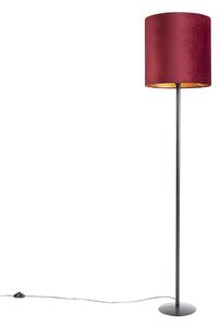 Fekete állólámpa vörös velúr árnyalattal, arany, 40 cm - Simplo