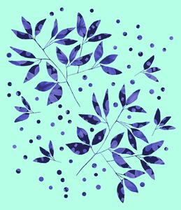 Művészeti fotózás Floral Branches Blue Pattern On Mint, Michele Channell, (30 x 40 cm)