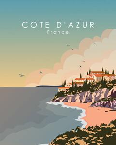 Illusztráció Cote Dazur France travel poster, Kristina Bilous, (30 x 40 cm)