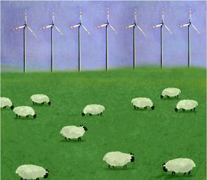 Illusztráció Illustration of flock of sheep grazing, Westend61, (40 x 35 cm)