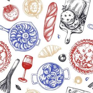Illusztráció French food seamless pattern, Ievgeniia Lytvynovych