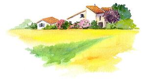 Illusztráció Rural house and yellow field in, zzorik
