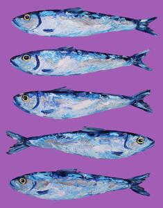 Illusztráció Sardines on Purple, Alice Straker, (30 x 40 cm)