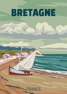 Illusztráció Travel poster Bretagne France, vintage sailboat,, VectorUp, (30 x 40 cm)