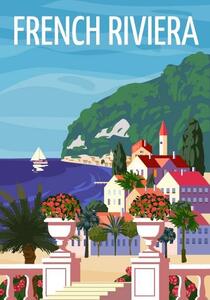 Illusztráció French Riviera Nice coast poster vintage., VectorUp, (26.7 x 40 cm)