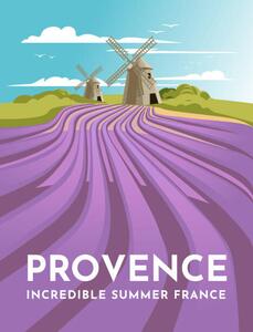 Illusztráció Provence lavender fields and windmills. Classic, Mariia Agafonova