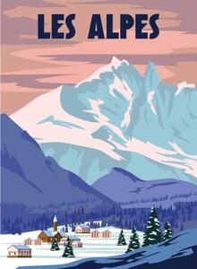 Illusztráció Les Alpes Ski resort poster, retro., VectorUp