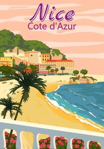 Illusztráció Nice French Riviera coast poster vintage., VectorUp, (26.7 x 40 cm)