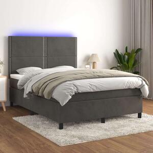 VidaXL sötétszürke bársony rugós és LED-es ágy matraccal 140x190 cm