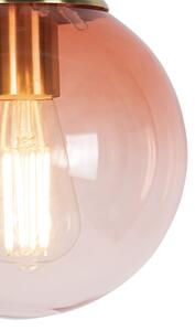 Art deco függesztett lámpa sárgaréz, rózsaszín üveggel, 20 cm - Pallon
