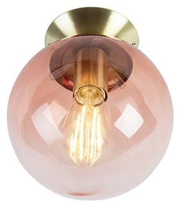 Art deco mennyezeti lámpa sárgaréz, rózsaszín üveggel - Pallon