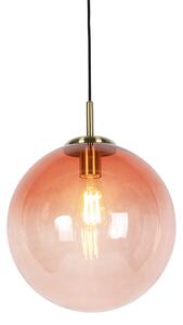 Art deco függesztett lámpa sárgaréz 33 cm rózsaszín üveggel - Pallon